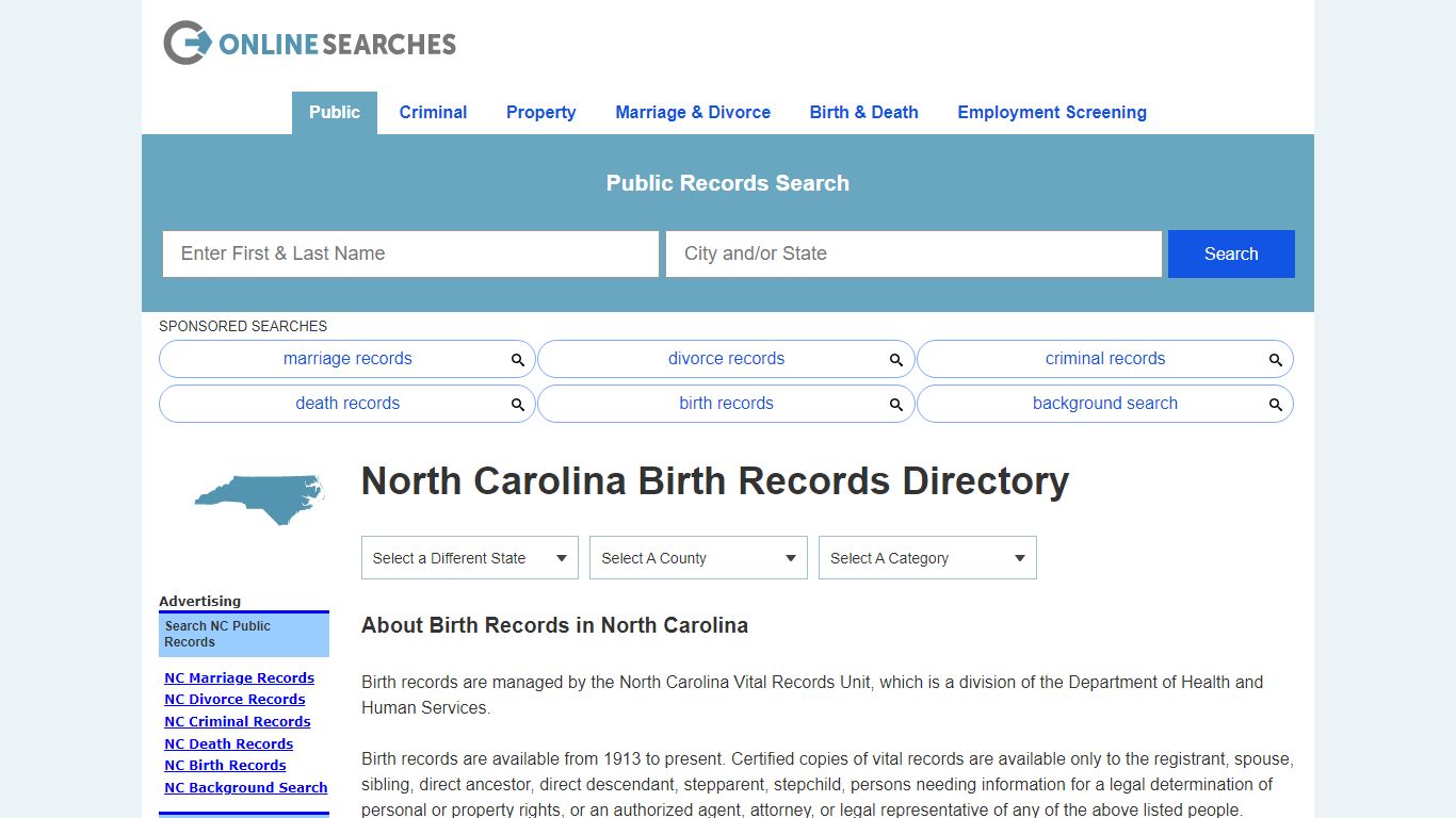 North Carolina Birth Records Search Directory